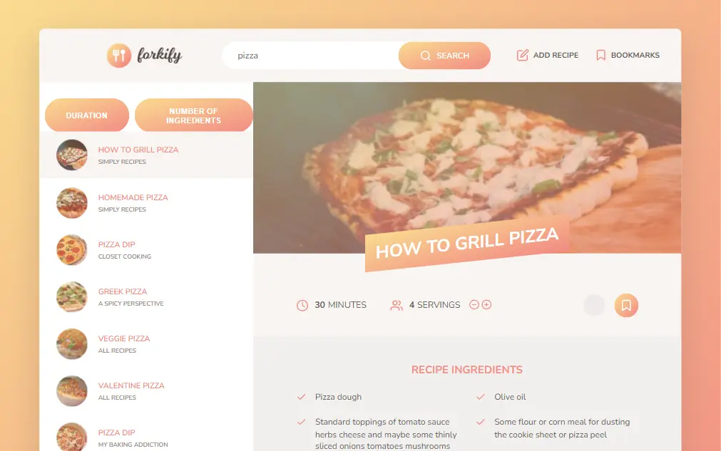 Forkify project preview, a food recipe website